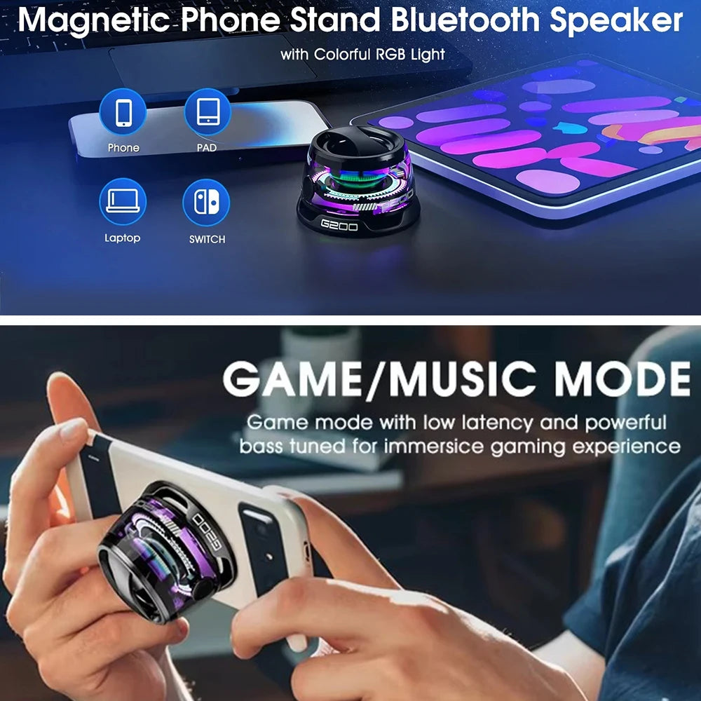 novo alto-falante bluetooth com luz multicolorida rgb e suporte magnético para celular alto-falante estéreo mini para viagem com luz rgb