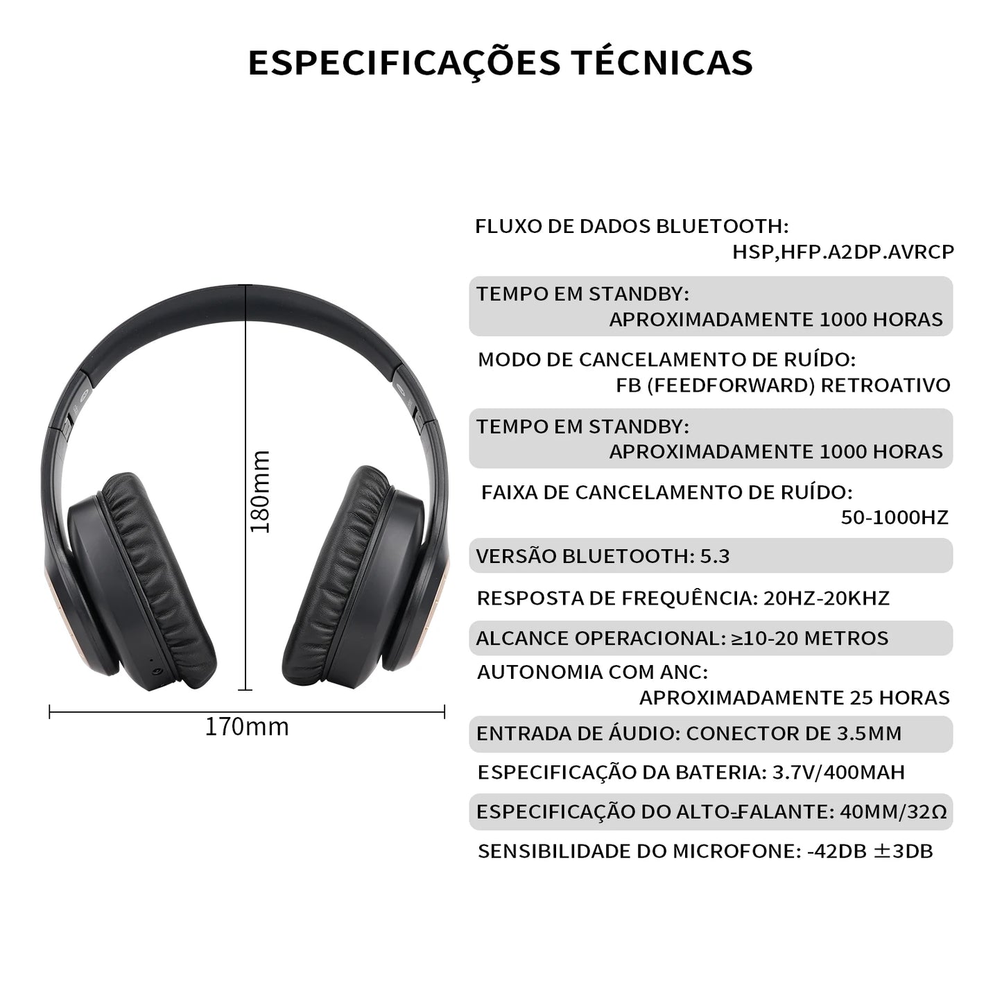 Fones de Ouvido Sem Fio Bluetooth de Alta Qualidade