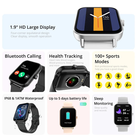 COLMI P81 relógio inteligente com chamada por voz tela ultra de 1,9 polegadas monitoramento de saúde 24 horas mais de 100 modos esportivos smartwatch Bluetooth para homens e mulheres