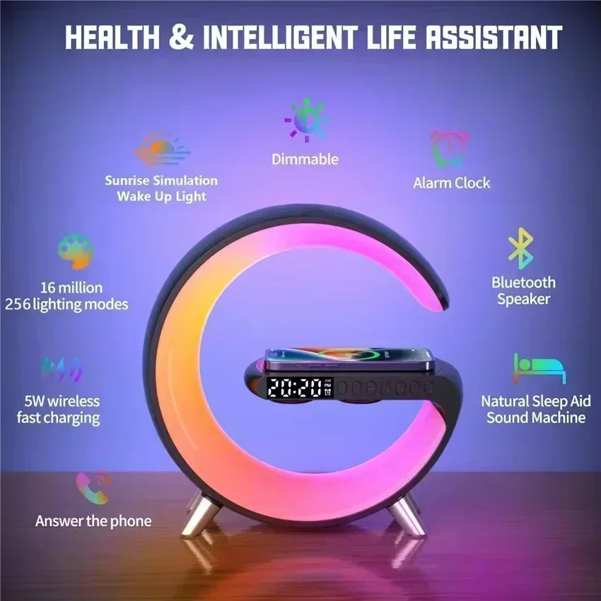 luminária inteligente com led e luz noturna rgb com alto-falante sem fio carregador rápido sem fio de 15w luminária de mesa para quarto criado-mudo ou sala gamer