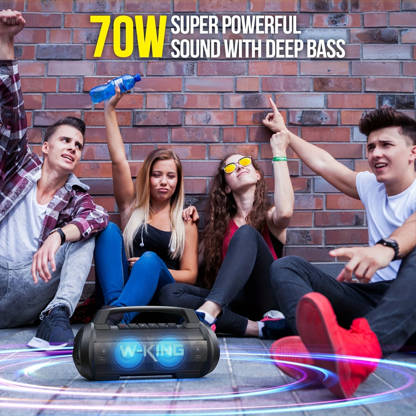 W-KING D10 alto-falante bluetooth portátil, 120W de pico 70W de potência sonora, alto-falante sem fio à prova d'água para uso externo, graves profundos