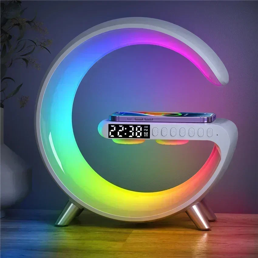 luminária inteligente com led e luz noturna rgb com alto-falante sem fio carregador rápido sem fio de 15w luminária de mesa para quarto criado-mudo ou sala gamer