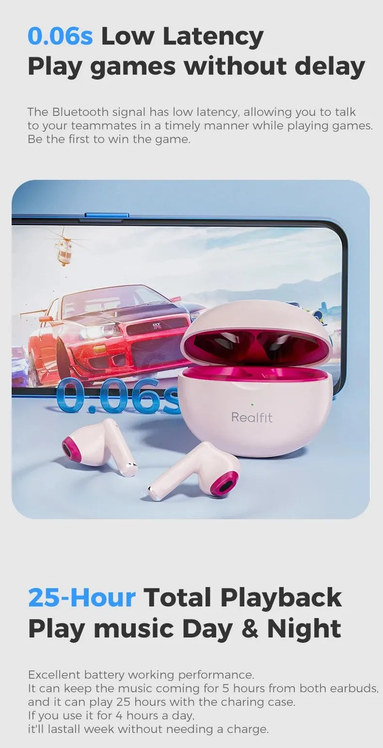 Fone de Ouvido Bluetooth Realfit F2 – Qualidade Hi-Fi Excelente, Fones TWS Sem Fio