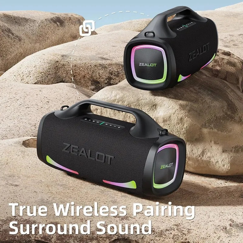 ZEALOT-S79 Alto-falante Portátil para Festas com Bluetooth 5.2, Alça de Transporte, 24 Horas de Reprodução – Ideal para Festas e Camping