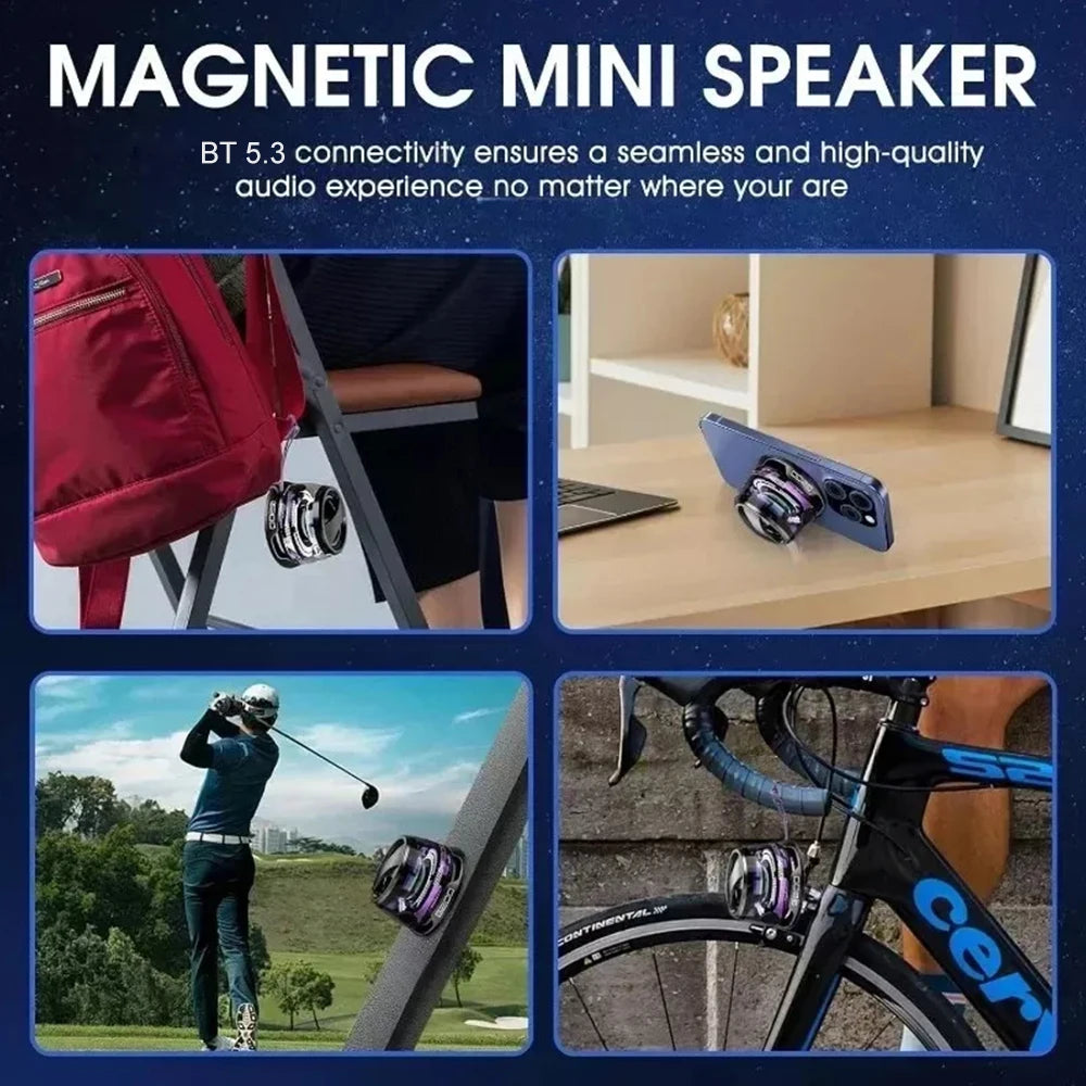 novo alto-falante bluetooth com luz multicolorida rgb e suporte magnético para celular alto-falante estéreo mini para viagem com luz rgb