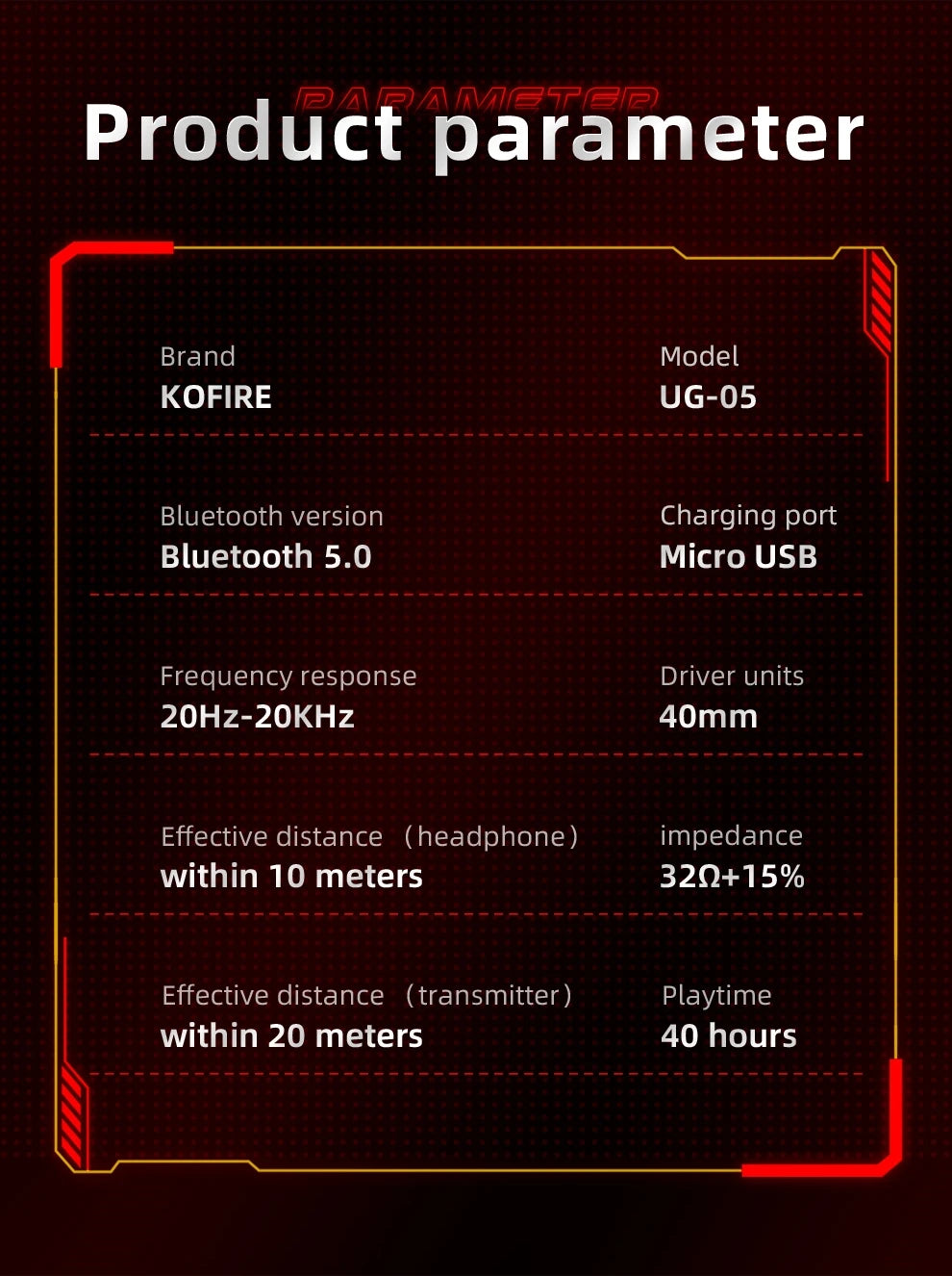 Fones de Ouvido Gamer Kofire UG-05 Headset Sem Fio 2.4G BT5.0 com Microfone, Luz RGB, Vibração, Fone Bluetooth para PS4 PS5 PC Switch