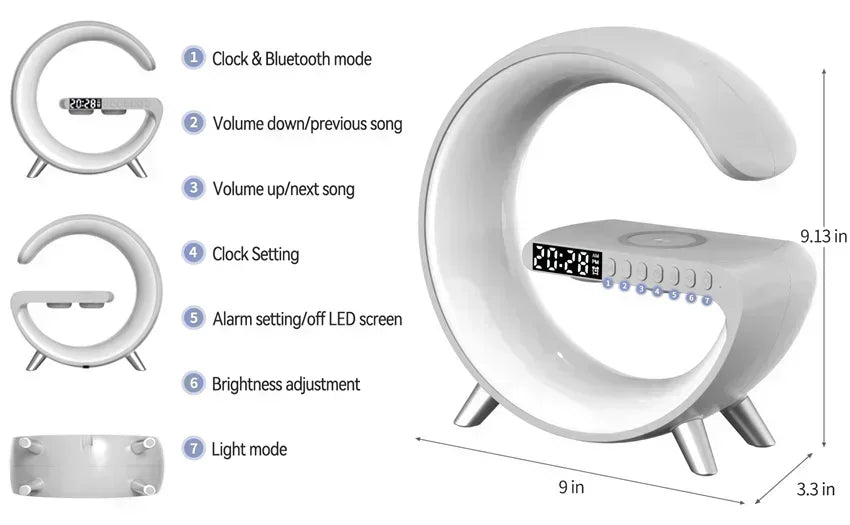 luminária inteligente com led e luz noturna rgb com alto-falante sem fio carregador rápido sem fio de 15w luminária de mesa para quarto criado-mudo ou sala gamer