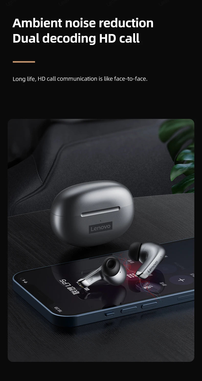 Fone de Ouvido Sem Fio Bluetooth Lenovo LP5 Original TWS com Longa Duração de Bateria, Fone Esportivo, Modo Duplo para Jogos, Chamada em HD, com Microfone.