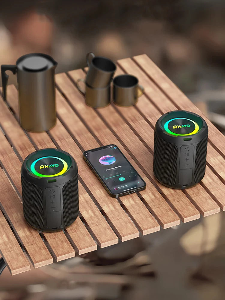 ohayo x3 alto-falante bluetooth portátil 40w, alto-falante sem fio à prova d'água ipx7 com luzes coloridas, entrada tf card/aux, para camping e caminhada