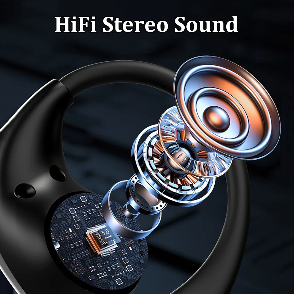 fones de ouvido bluetooth 5.4 com gancho para orelha tws sem fio fones hifi estéreo fones à prova d’água headset com display led longa autonomia earbuds com toque