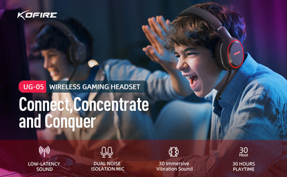 Fones de Ouvido Gamer Kofire UG-05 Headset Sem Fio 2.4G BT5.0 com Microfone, Luz RGB, Vibração, Fone Bluetooth para PS4 PS5 PC Switch