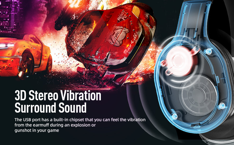 Fones de Ouvido Gamer Kofire UG-05 Headset Sem Fio 2.4G BT5.0 com Microfone, Luz RGB, Vibração, Fone Bluetooth para PS4 PS5 PC Switch