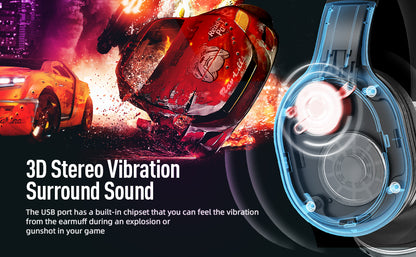 Fones de Ouvido Gamer Kofire UG-05 Headset Sem Fio 2.4G BT5.0 com Microfone, Luz RGB, Vibração, Fone Bluetooth para PS4 PS5 PC Switch