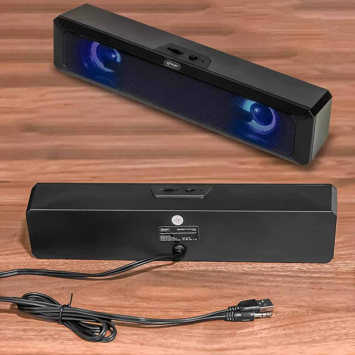 caixa de som soundbar gamer 6w usb p2 led rgb para tv pc notebook celular tablet som potente hi-fi estéreo plug and play cabo longo