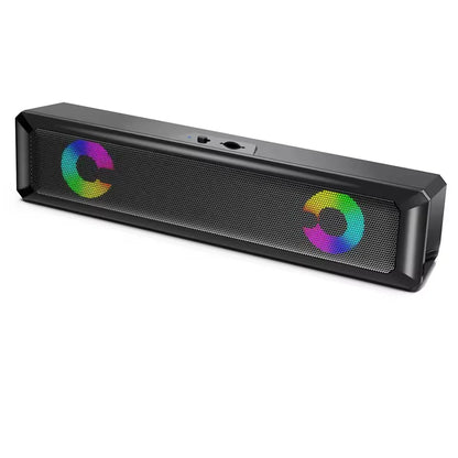 caixa de som soundbar gamer 6w usb p2 led rgb para tv pc notebook celular tablet som potente hi-fi estéreo plug and play cabo longo