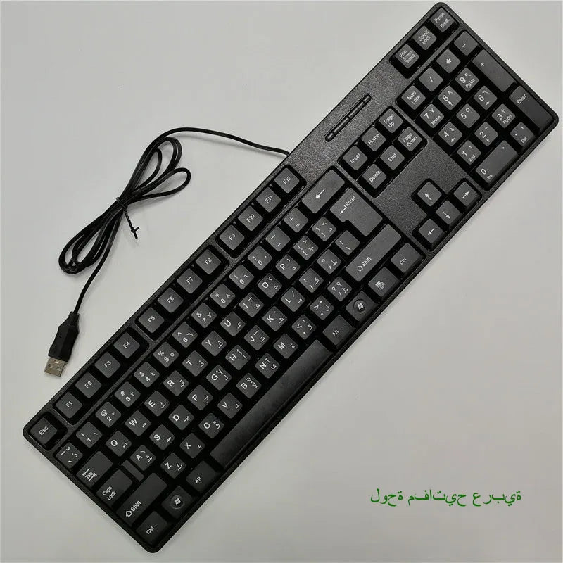 teclado com keycaps com letras em espanhol, francês, russo e árabe teclado gamer com fio USB de 104 teclas para computador