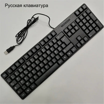 teclado com keycaps com letras em espanhol, francês, russo e árabe teclado gamer com fio USB de 104 teclas para computador