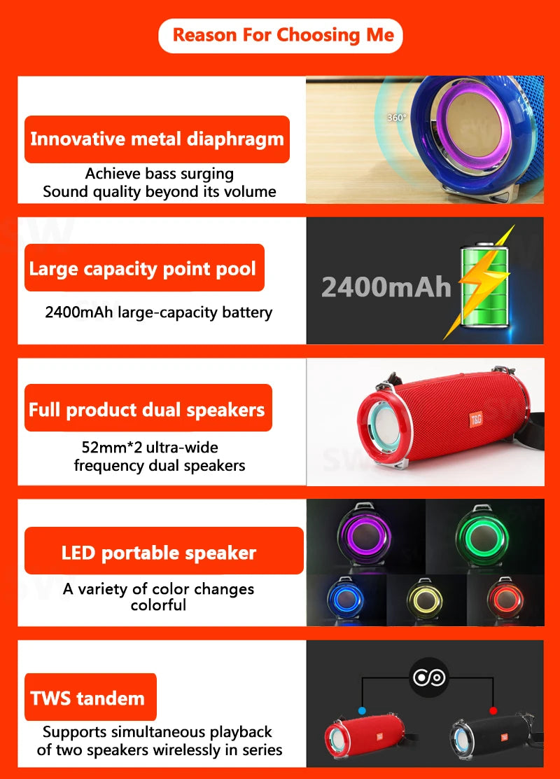 caixa de som bluetooth de alta potência 50w alto-falante portátil sem fio à prova d'água para uso externo coluna de áudio para pc centro musical subwoofer