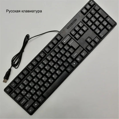 teclado com keycaps com letras em espanhol, francês, russo e árabe teclado gamer com fio USB de 104 teclas para computador