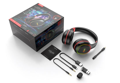 Fones de Ouvido Gamer Kofire UG-05 Headset Sem Fio 2.4G BT5.0 com Microfone, Luz RGB, Vibração, Fone Bluetooth para PS4 PS5 PC Switch