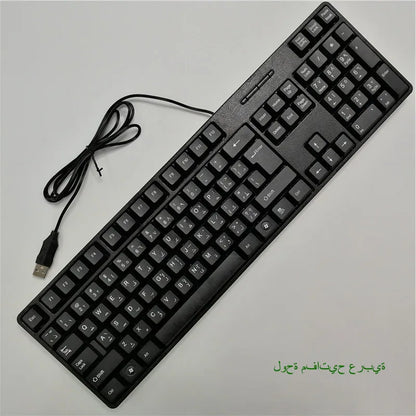 teclado com keycaps com letras em espanhol, francês, russo e árabe teclado gamer com fio USB de 104 teclas para computador