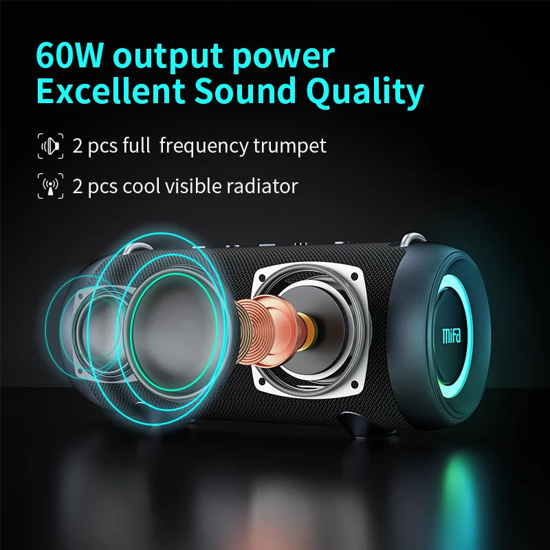 caixa de som bluetooth  mifa - potência de saída de 60w amplificador  para excelente desempenho de graves i