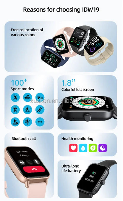 Relógio Inteligente IDW19 Smartwatch 1,8, Resistência à água