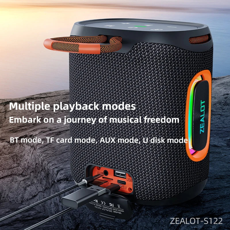 zealot s122 25w som hd estéreo sem fio à prova d'água ipx6 alto-falante portátil para uso externo com iluminação led rgb para festas