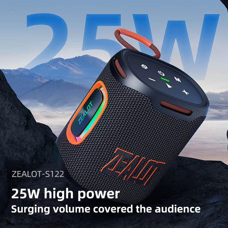 zealot s122 25w som hd estéreo sem fio à prova d'água ipx6 alto-falante portátil para uso externo com iluminação led rgb para festas