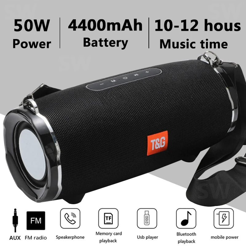 caixa de som bluetooth de alta potência 50w alto-falante portátil sem fio à prova d'água para uso externo coluna de áudio para pc centro musical subwoofer