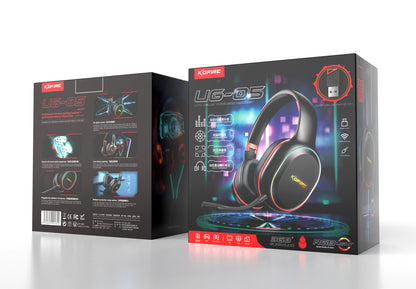Fones de Ouvido Gamer Kofire UG-05 Headset Sem Fio 2.4G BT5.0 com Microfone, Luz RGB, Vibração, Fone Bluetooth para PS4 PS5 PC Switch