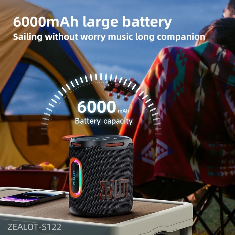 zealot s122 25w som hd estéreo sem fio à prova d'água ipx6 alto-falante portátil para uso externo com iluminação led rgb para festas