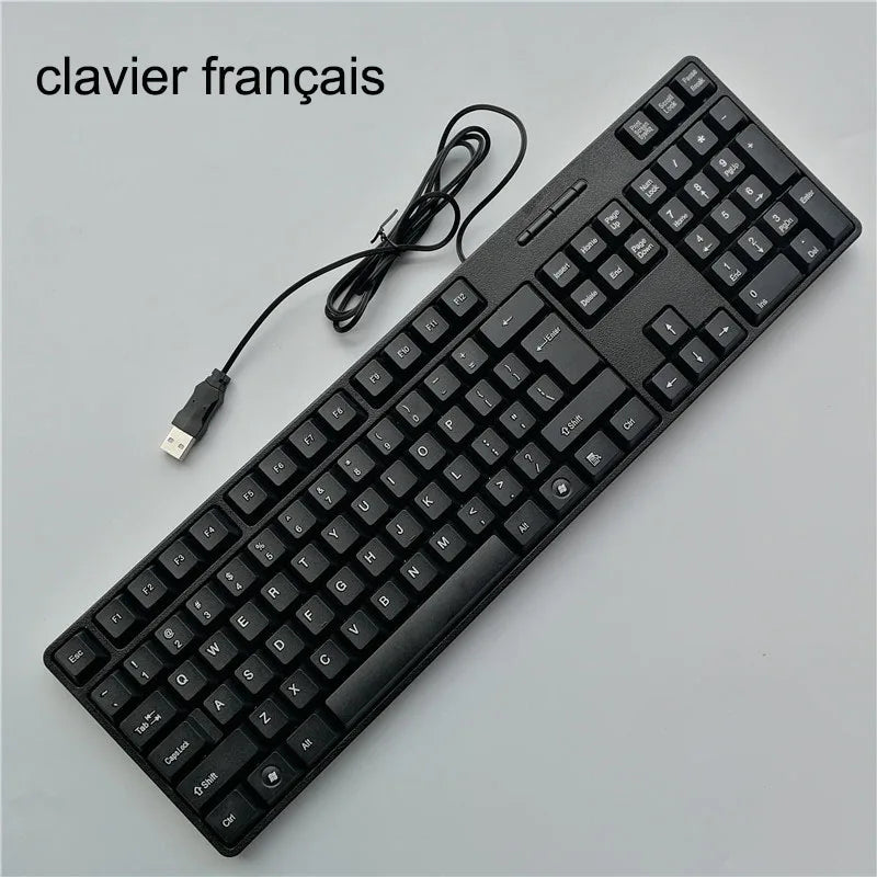 teclado com keycaps com letras em espanhol, francês, russo e árabe teclado gamer com fio USB de 104 teclas para computador