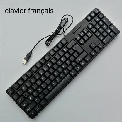 teclado com keycaps com letras em espanhol, francês, russo e árabe teclado gamer com fio USB de 104 teclas para computador