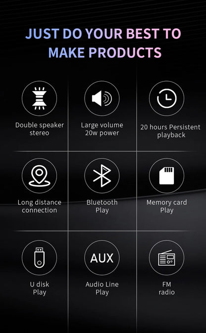 caixa de som bluetooth de alta potência 50w alto-falante portátil sem fio à prova d'água para uso externo coluna de áudio para pc centro musical subwoofer