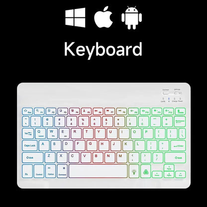 teclado bluetooth retroiluminado RGB mini de 10 polegadas com mouse sem fio recarregável compatível com idiomas espanhol, russo, hebraico, coreano, francês, árabe e português
