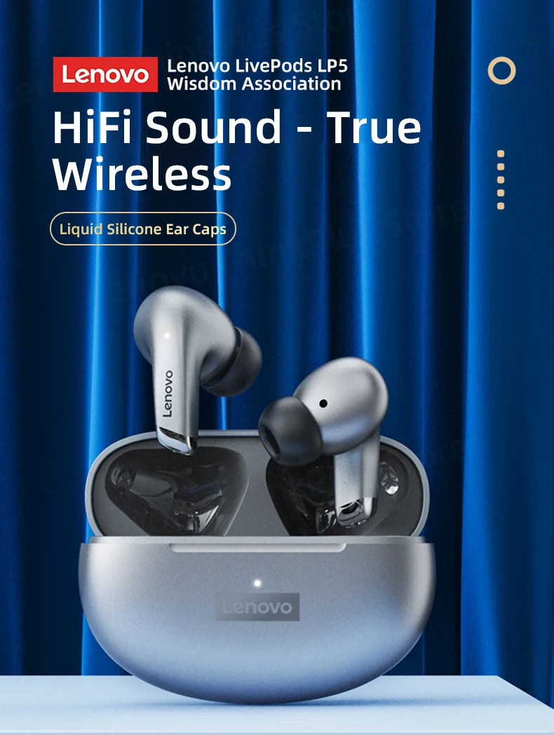 Fone de Ouvido Sem Fio Bluetooth Lenovo LP5 Original TWS com Longa Duração de Bateria, Fone Esportivo, Modo Duplo para Jogos, Chamada em HD, com Microfone.