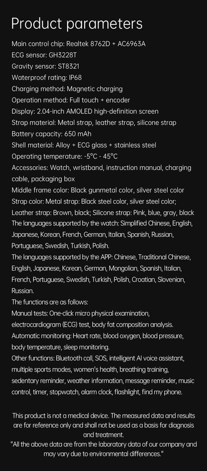 novo smartwatch 2025 ECG+PPG análise precisa de ácido úrico pressão arterial análise corporal de órgãos chamadas em HD