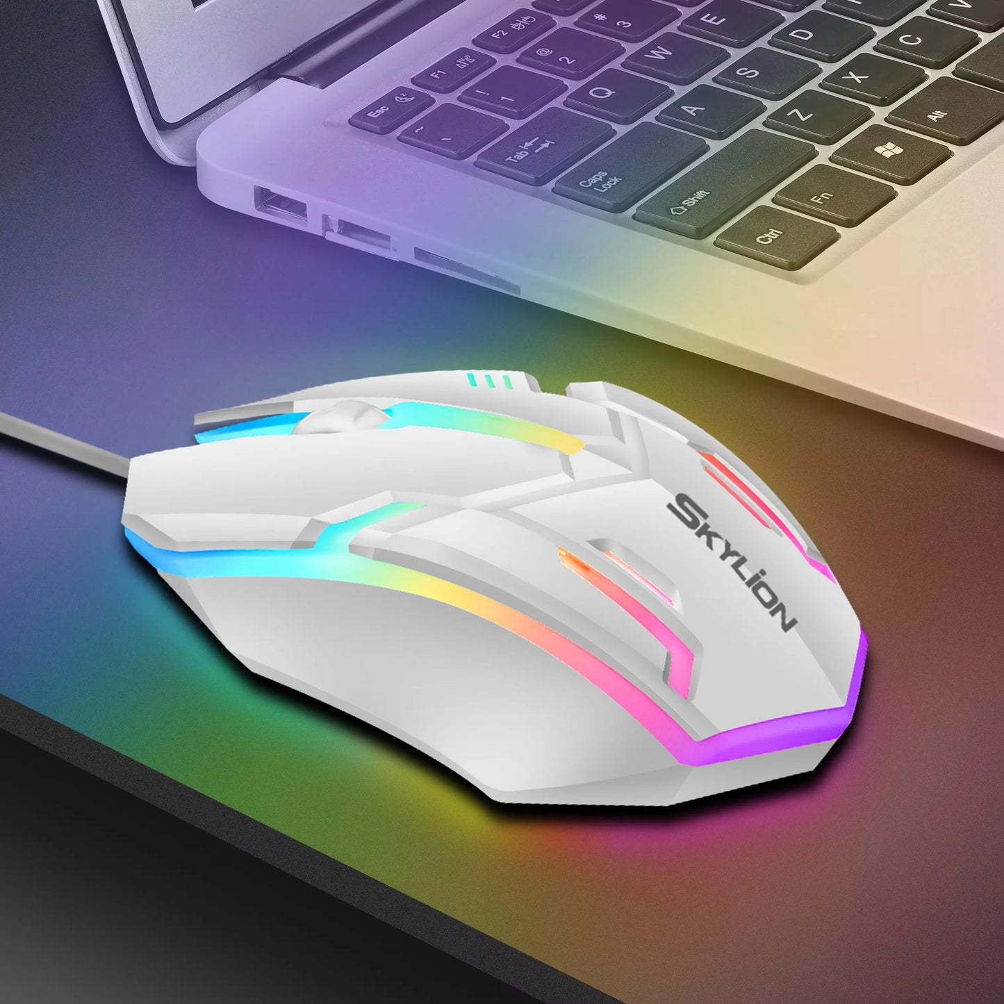 mouse com fio F1 de 3 botões iluminação colorida para jogos e escritório compatível com sistemas Microsoft Windows e Apple iOS