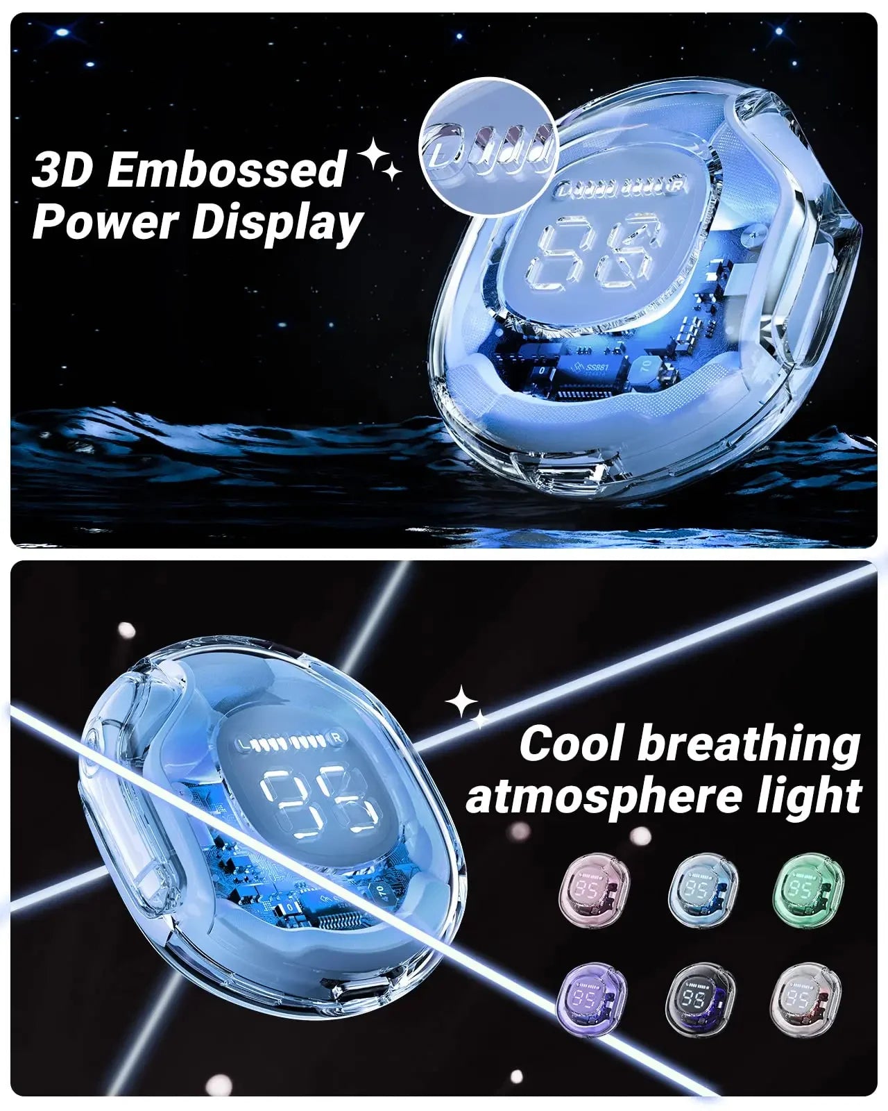 t8 pro tws fones bluetooth transparentes com display digital led fones intra-auriculares