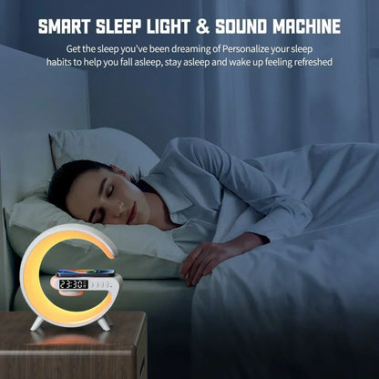 luminária inteligente com led e luz noturna rgb com alto-falante sem fio carregador rápido sem fio de 15w luminária de mesa para quarto criado-mudo ou sala gamer