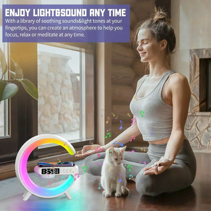luminária inteligente com led e luz noturna rgb com alto-falante sem fio carregador rápido sem fio de 15w luminária de mesa para quarto criado-mudo ou sala gamer