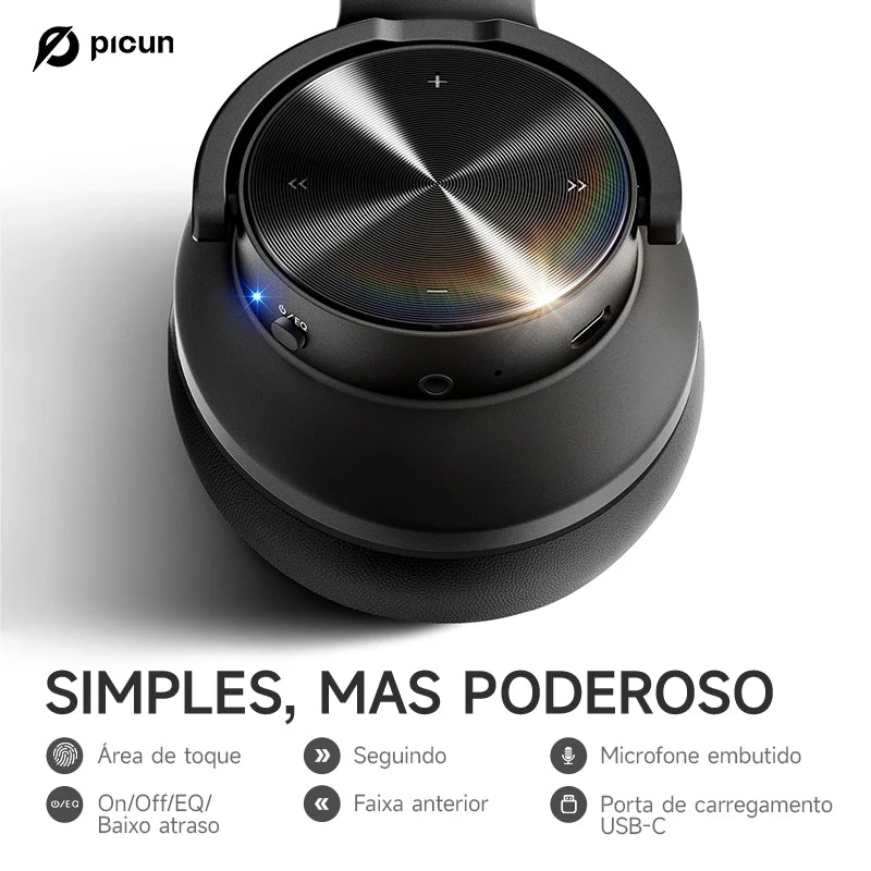 Fones de ouvido Bluetooth Picun B8 com 120 horas de reprodução, modo Bluetooth 3EQ sem fio, baixa latência, chamadas viva-voz, fones de ouvido sobre a orelha