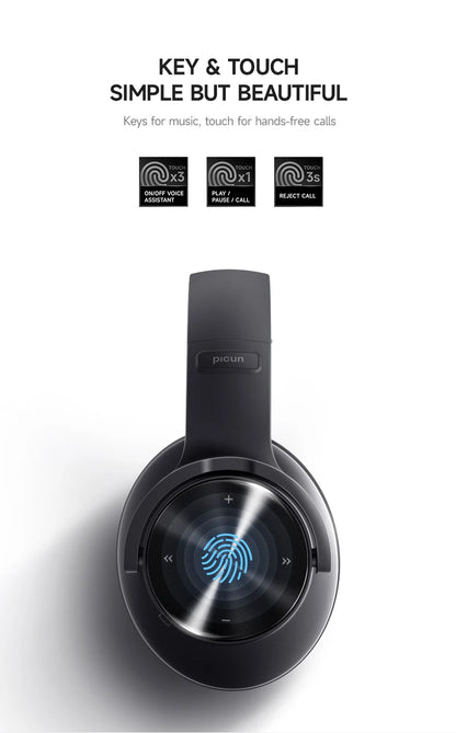 Fones de ouvido Bluetooth Picun B8 com 120 horas de reprodução, modo Bluetooth 3EQ sem fio, baixa latência, chamadas viva-voz, fones de ouvido sobre a orelha
