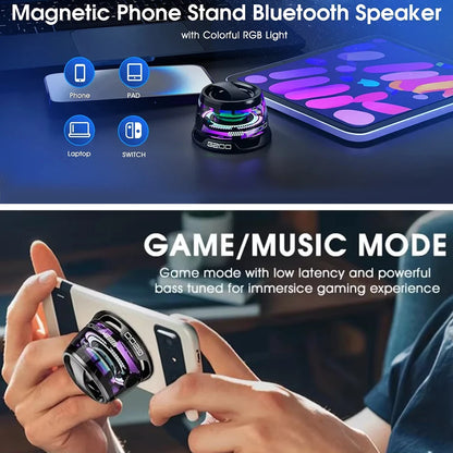 novo alto-falante bluetooth com luz multicolorida rgb e suporte magnético para celular alto-falante estéreo mini para viagem com luz rgb