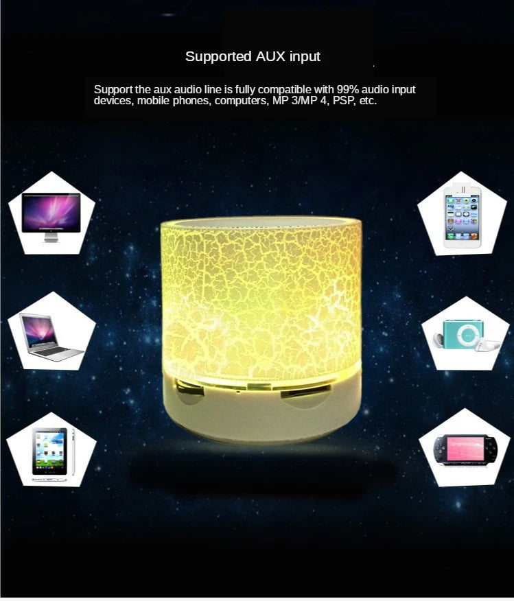 A9 Caixa de Som Bluetooth Sem Fio Colorida e Deslumbrante Mini Portátil para Exteriores Subwoofer Caixa de Som Musical para Celular Cartão TF PC