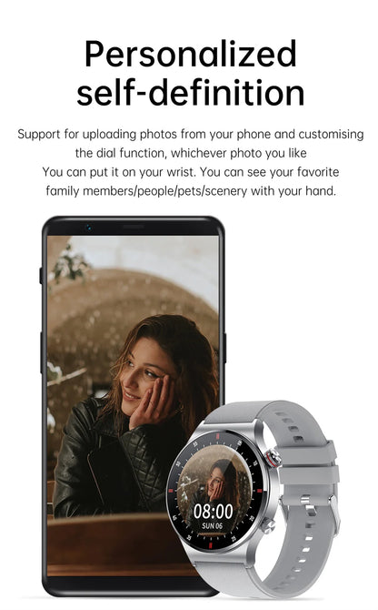 relógio inteligente masculino com chamadas via Bluetooth e NFC, tela colorida HD AMOLED 390×390, botão rotativo, rastreador fitness, à prova d’água IP68