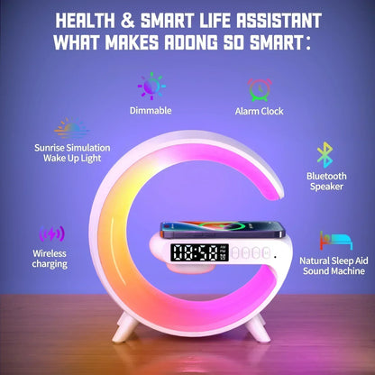 luminária inteligente com led e luz noturna rgb com alto-falante sem fio carregador rápido sem fio de 15w luminária de mesa para quarto criado-mudo ou sala gamer
