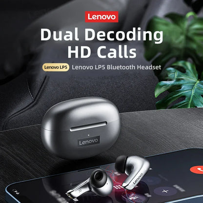 Fone de Ouvido Sem Fio Bluetooth Lenovo LP5 Original TWS com Longa Duração de Bateria, Fone Esportivo, Modo Duplo para Jogos, Chamada em HD, com Microfone.