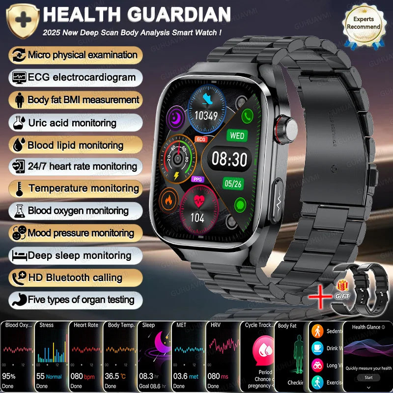novo smartwatch 2025 ECG+PPG análise precisa de ácido úrico pressão arterial análise corporal de órgãos chamadas em HD